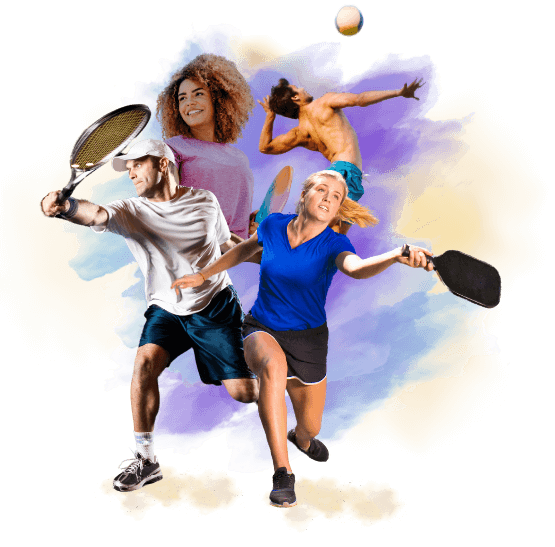 Tennis players enjoying a match arranged through Champfy